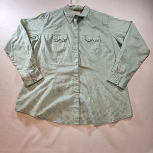 Wrangler Womens Top Shirt Size XXL Pearl Snap Pleated White Green Blue Cowgirl